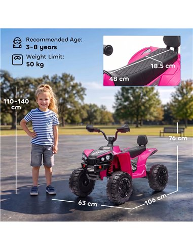 AIYAPLAY 24V 2 Seater Electric Quad Bike for Kids, Ride On Car ATV Toy w/ Forward Backward, for Boys Girls 3-8 Years, Pink