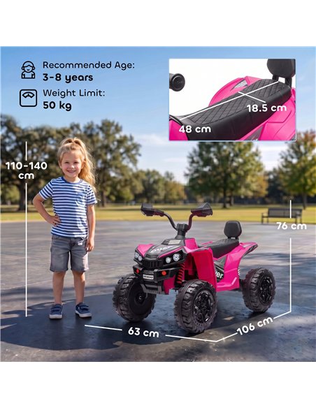 AIYAPLAY 24V 2 Seater Electric Quad Bike for Kids, Ride On Car ATV Toy w/ Forward Backward, for Boys Girls 3-8 Years, Pink - pic 212769 | FastDaddyshop