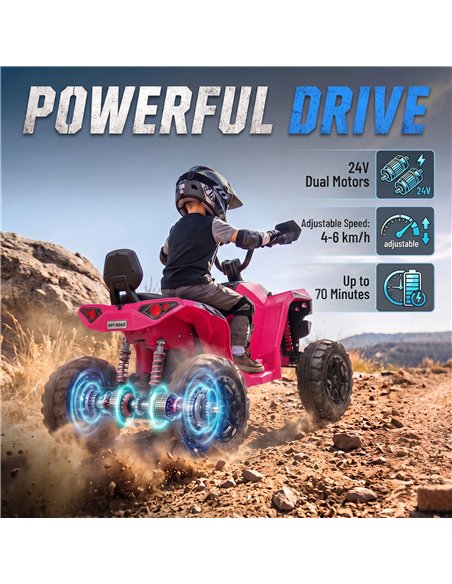 AIYAPLAY 24V 2 Seater Electric Quad Bike for Kids, Ride On Car ATV Toy w/ Forward Backward, for Boys Girls 3-8 Years, Pink - pic 212770 | FastDaddyshop