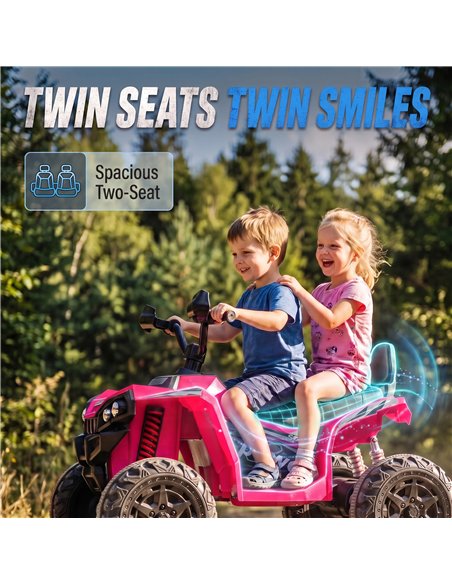 AIYAPLAY 24V 2 Seater Electric Quad Bike for Kids, Ride On Car ATV Toy w/ Forward Backward, for Boys Girls 3-8 Years, Pink - pic 212771 | FastDaddyshop