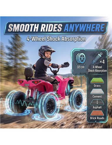 AIYAPLAY 24V 2 Seater Electric Quad Bike for Kids, Ride On Car ATV Toy w/ Forward Backward, for Boys Girls 3-8 Years, Pink