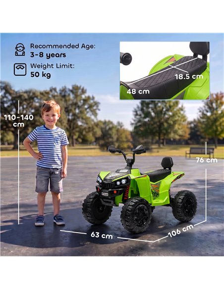 AIYAPLAY 24V 2 Seater Electric Quad Bike for Kids, Ride On Car ATV Toy w/ Forward Backward, for Boys Girls 3-8 Years, Green - pic 212778 | FastDaddyshop