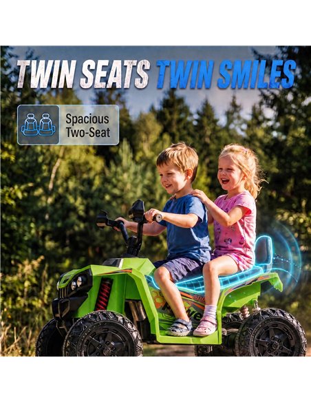 AIYAPLAY 24V 2 Seater Electric Quad Bike for Kids, Ride On Car ATV Toy w/ Forward Backward, for Boys Girls 3-8 Years, Green - pic 212780 | FastDaddyshop