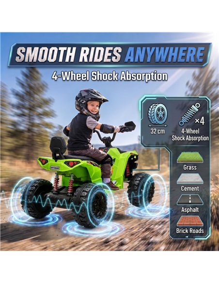 AIYAPLAY 24V 2 Seater Electric Quad Bike for Kids, Ride On Car ATV Toy w/ Forward Backward, for Boys Girls 3-8 Years, Green - pic 212782 | FastDaddyshop