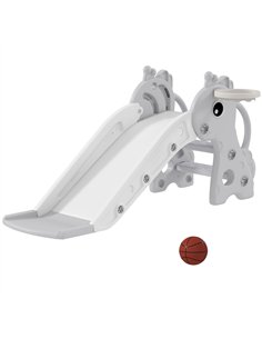 AIYAPLAY 3 in 1 Kids Slide with Climber, Basketball Hoop and Ball, Giraffe Shape Climber Slide for Indoor Kids Age 1-3, Grey