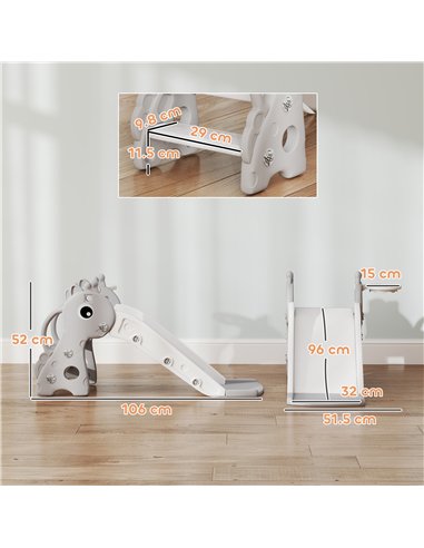 AIYAPLAY 3 in 1 Kids Slide with Climber, Basketball Hoop and Ball, Giraffe Shape Climber Slide for Indoor Kids Age 1-3, Grey