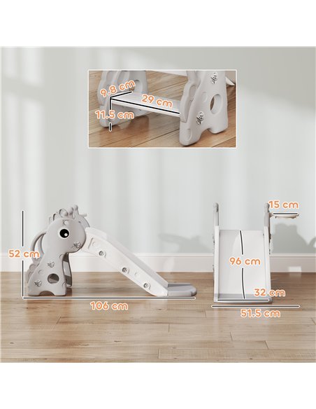 AIYAPLAY 3 in 1 Kids Slide with Climber, Basketball Hoop and Ball, Giraffe Shape Climber Slide for Indoor Kids Age 1-3, Grey - pic 212787 | FastDaddyshop