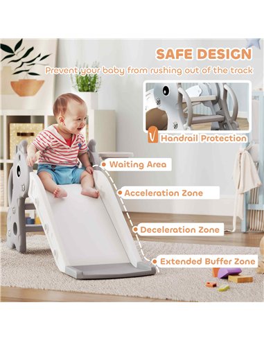 AIYAPLAY 3 in 1 Kids Slide with Climber, Basketball Hoop and Ball, Giraffe Shape Climber Slide for Indoor Kids Age 1-3, Grey