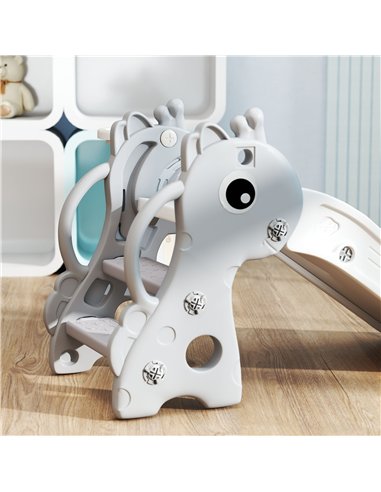 AIYAPLAY 3 in 1 Kids Slide with Climber, Basketball Hoop and Ball, Giraffe Shape Climber Slide for Indoor Kids Age 1-3, Grey