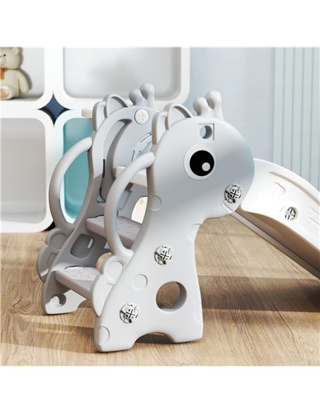AIYAPLAY 3 in 1 Kids Slide with Climber, Basketball Hoop and Ball, Giraffe Shape Climber Slide for Indoor Kids Age 1-3, Grey - pic 212792 | FastDaddyshop