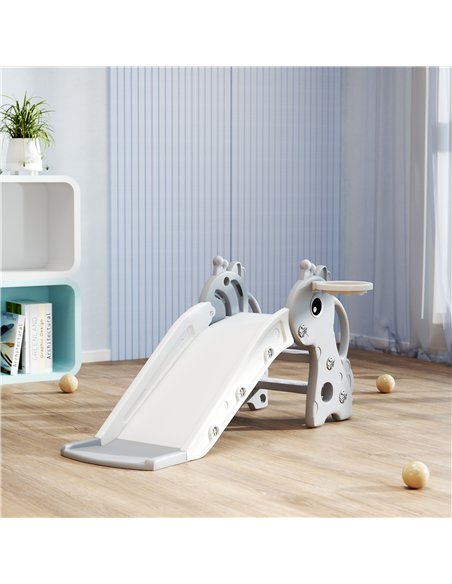 AIYAPLAY 3 in 1 Kids Slide with Climber, Basketball Hoop and Ball, Giraffe Shape Climber Slide for Indoor Kids Age 1-3, Grey - pic 212793 | FastDaddyshop