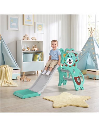 AIYAPLAY Baby Slide with Basketball Hoop, Climber, Easy to Assemble Kids Slide for Indoor Use, for Ages 18-36 Months - Blue