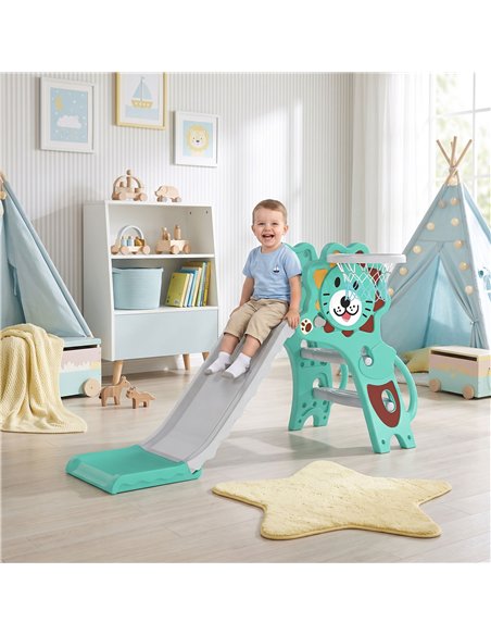 AIYAPLAY Baby Slide with Basketball Hoop, Climber, Easy to Assemble Kids Slide for Indoor Use, for Ages 18-36 Months - Blue - pic 212795 | FastDaddyshop