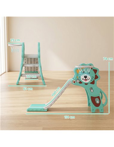 AIYAPLAY Baby Slide with Basketball Hoop, Climber, Easy to Assemble Kids Slide for Indoor Use, for Ages 18-36 Months - Blue
