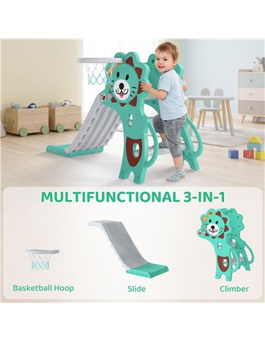 AIYAPLAY Baby Slide with Basketball Hoop, Climber, Easy to Assemble Kids Slide for Indoor Use, for Ages 18-36 Months - Blue