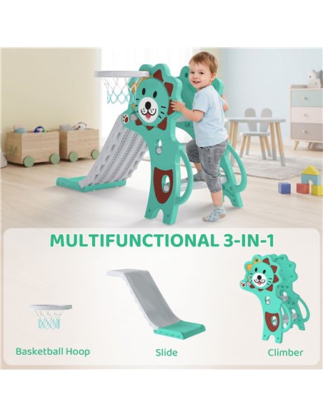AIYAPLAY Baby Slide with Basketball Hoop, Climber, Easy to Assemble Kids Slide for Indoor Use, for Ages 18-36 Months - Blue - pic 212797 | FastDaddyshop