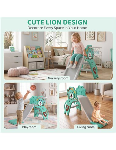 AIYAPLAY Baby Slide with Basketball Hoop, Climber, Easy to Assemble Kids Slide for Indoor Use, for Ages 18-36 Months - Blue