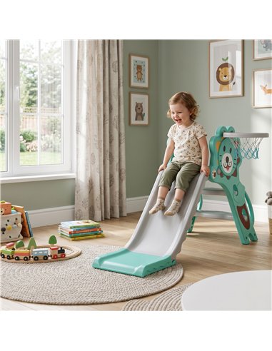AIYAPLAY Baby Slide with Basketball Hoop, Climber, Easy to Assemble Kids Slide for Indoor Use, for Ages 18-36 Months - Blue