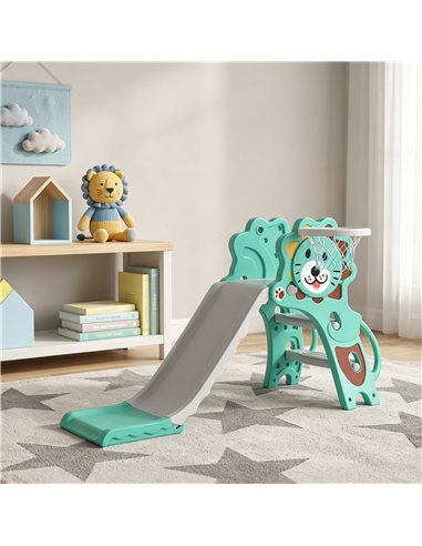AIYAPLAY Baby Slide with Basketball Hoop, Climber, Easy to Assemble Kids Slide for Indoor Use, for Ages 18-36 Months - Blue