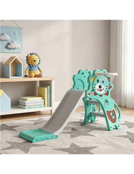 AIYAPLAY Baby Slide with Basketball Hoop, Climber, Easy to Assemble Kids Slide for Indoor Use, for Ages 18-36 Months - Blue - pic 212802 | FastDaddyshop