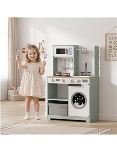 AIYAPLAY Kids Play Kitchen, Pretend Play Toy Kitchen Playset with Stove, Sink, Microwave, 5Pcs Accessories for 3-6 Years, Green 2