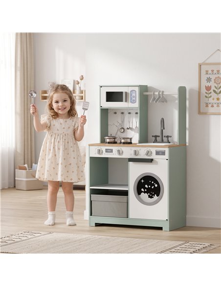 AIYAPLAY Kids Play Kitchen, Pretend Play Toy Kitchen Playset with Stove, Sink, Microwave, 5Pcs Accessories for 3-6 Years, Green - pic 212822 | FastDaddyshop