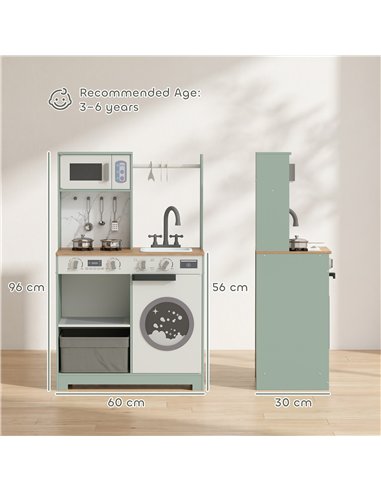 AIYAPLAY Kids Play Kitchen, Pretend Play Toy Kitchen Playset with Stove, Sink, Microwave, 5Pcs Accessories for 3-6 Years, Green