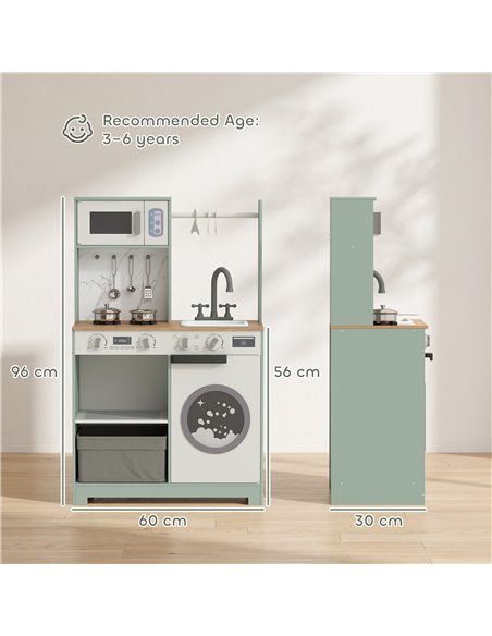 AIYAPLAY Kids Play Kitchen, Pretend Play Toy Kitchen Playset with Stove, Sink, Microwave, 5Pcs Accessories for 3-6 Years, Green - pic 212823 | FastDaddyshop