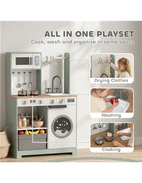 AIYAPLAY Kids Play Kitchen, Pretend Play Toy Kitchen Playset with Stove, Sink, Microwave, 5Pcs Accessories for 3-6 Years, Green - pic 212824 | FastDaddyshop