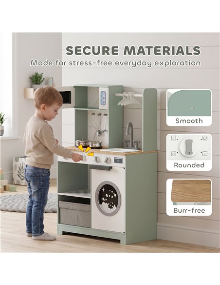 AIYAPLAY Kids Play Kitchen, Pretend Play Toy Kitchen Playset with Stove, Sink, Microwave, 5Pcs Accessories for 3-6 Years, Green - pic 212826 | FastDaddyshop