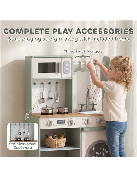 AIYAPLAY Kids Play Kitchen, Pretend Play Toy Kitchen Playset with Stove, Sink, Microwave, 5Pcs Accessories for 3-6 Years, Green - pic 212827 | FastDaddyshop