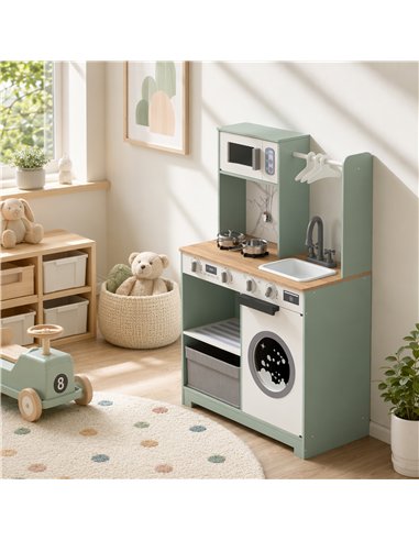 AIYAPLAY Kids Play Kitchen, Pretend Play Toy Kitchen Playset with Stove, Sink, Microwave, 5Pcs Accessories for 3-6 Years, Green