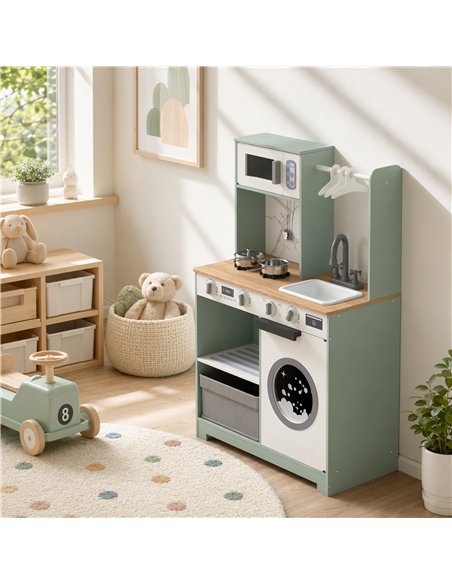 AIYAPLAY Kids Play Kitchen, Pretend Play Toy Kitchen Playset with Stove, Sink, Microwave, 5Pcs Accessories for 3-6 Years, Green - pic 212828 | FastDaddyshop
