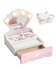 AIYAPLAY Kids Dressing Table, Portable Vanity Table with Lights, Mirror, Drawer, Accessories, Gift for 3-6 Years