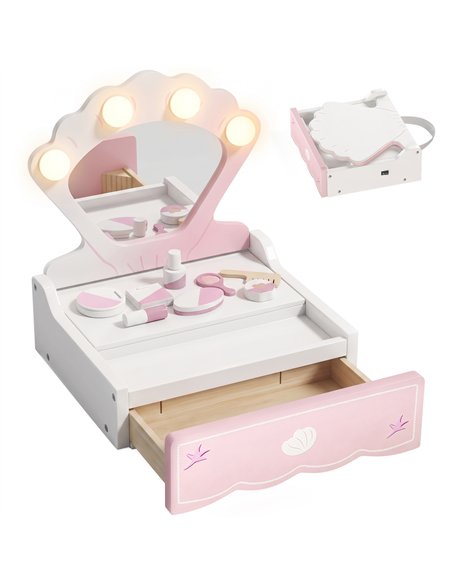 AIYAPLAY Kids Dressing Table, Portable Vanity Table with Lights, Mirror, Drawer, Accessories, Gift for 3-6 Years - pic 212830 | FastDaddyshop