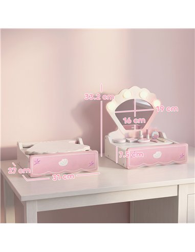 AIYAPLAY Kids Dressing Table, Portable Vanity Table with Lights, Mirror, Drawer, Accessories, Gift for 3-6 Years