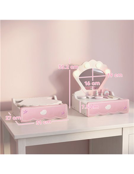 AIYAPLAY Kids Dressing Table, Portable Vanity Table with Lights, Mirror, Drawer, Accessories, Gift for 3-6 Years - pic 212832 | FastDaddyshop