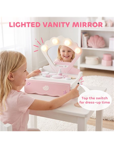AIYAPLAY Kids Dressing Table, Portable Vanity Table with Lights, Mirror, Drawer, Accessories, Gift for 3-6 Years - pic 212833 | FastDaddyshop