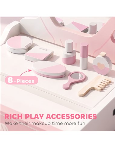 AIYAPLAY Kids Dressing Table, Portable Vanity Table with Lights, Mirror, Drawer, Accessories, Gift for 3-6 Years