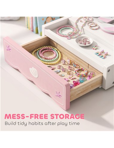 AIYAPLAY Kids Dressing Table, Portable Vanity Table with Lights, Mirror, Drawer, Accessories, Gift for 3-6 Years
