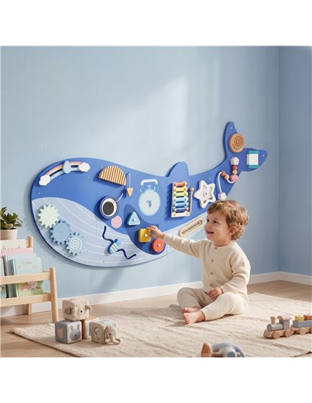 AIYAPLAY Whale Activity Wall Busy Board, 13 in 1 Montessori Inspired Sensory Wall Panel for Playroom Nursery Boys Girls 2+, Blue - pic 212840 | FastDaddyshop