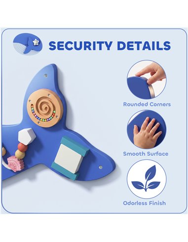 AIYAPLAY Whale Activity Wall Busy Board, 13 in 1 Montessori Inspired Sensory Wall Panel for Playroom Nursery Boys Girls 2+, Blue