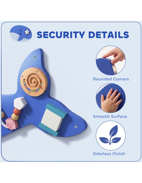 AIYAPLAY Whale Activity Wall Busy Board, 13 in 1 Montessori Inspired Sensory Wall Panel for Playroom Nursery Boys Girls 2+, Blue - pic 212844 | FastDaddyshop