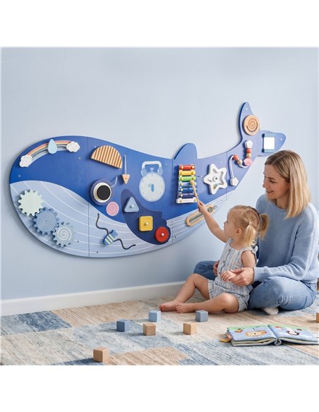 AIYAPLAY Whale Activity Wall Busy Board, 13 in 1 Montessori Inspired Sensory Wall Panel for Playroom Nursery Boys Girls 2+, Blue - pic 212846 | FastDaddyshop