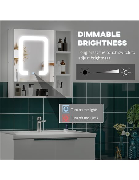 Kleankin Wall-mounted LED Illuminated Bathroom Mirror Cabinet, White - pic 21285 | FastDaddyshop