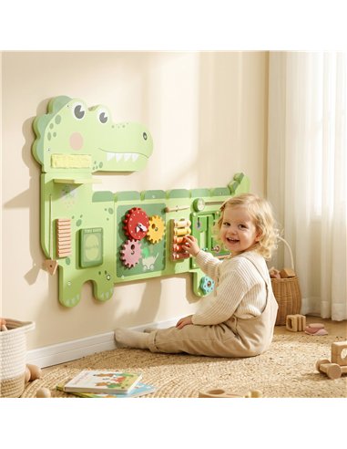 AIYAPLAY Busy Board Panels, Wall Mounted Montessori Inspired Busy Board, Toddler Learning Centre Dinosaur Theme, Green