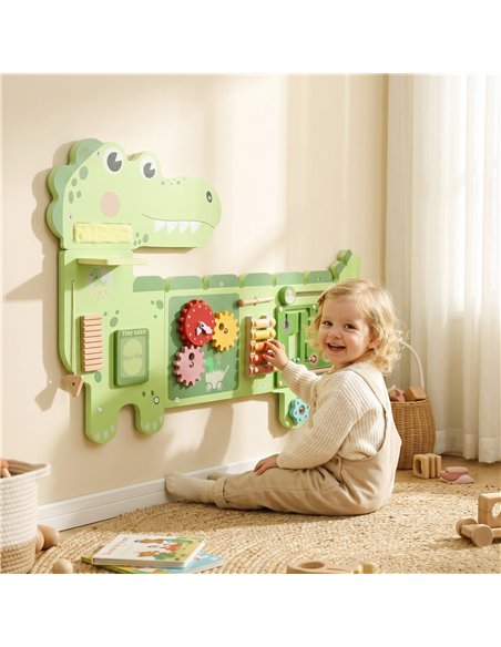 AIYAPLAY Busy Board Panels, Wall Mounted Montessori Inspired Busy Board, Toddler Learning Centre Dinosaur Theme, Green - pic 212858 | FastDaddyshop