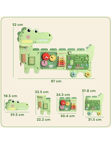 AIYAPLAY Busy Board Panels, Wall Mounted Montessori Inspired Busy Board, Toddler Learning Centre Dinosaur Theme, Green