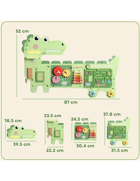 AIYAPLAY Busy Board Panels, Wall Mounted Montessori Inspired Busy Board, Toddler Learning Centre Dinosaur Theme, Green - pic 212859 | FastDaddyshop