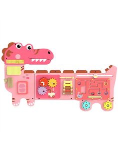 AIYAPLAY Busy Board Panels, Wall Mounted Montessori Inspired Busy Board, Toddler Learning Centre Dinosaur Theme, Pink